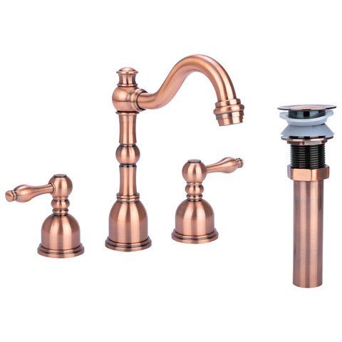 Victorian 8 in. Widespread 2-Handle High-Arc Bathroom Faucet with Drain in Antique Copper