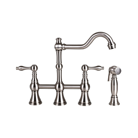 Brienza by Italia Traditional 4-Hole, 2 Handle, Kitchen Bridge Faucet with Side Sprayer in Brushed Nickel - N96718-BN