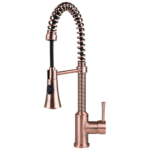 Residential Spring Coil Pull Down Kitchen Faucet Cone Spray Head Antique Copper