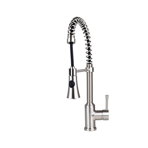 Fontaine by Italia Residential Spring Coil Pull Down Kitchen Faucet Cone Spray Head Brushed Nickel