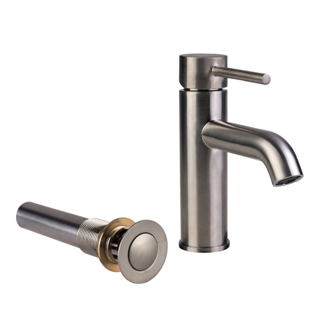 Palais Royal European Single Hole Bathroom Faucet with Standard Sink Drain in Brushed Nickel