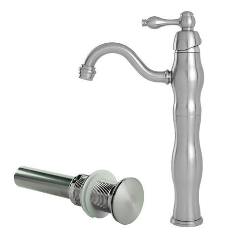 S-Series Victorian Vessel Sink Filler Faucet with Drain Brushed Nickel