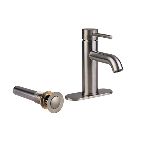 Palais Royal European Single Hole Bathroom Faucet with Standard Sink Drain and Deck Plate Brushed Nickel