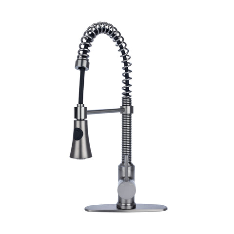 Fontaine by Italia Residential Spring Coil Pull Down Kitchen Faucet Cone Spray Head and Deck Plate in Pewter