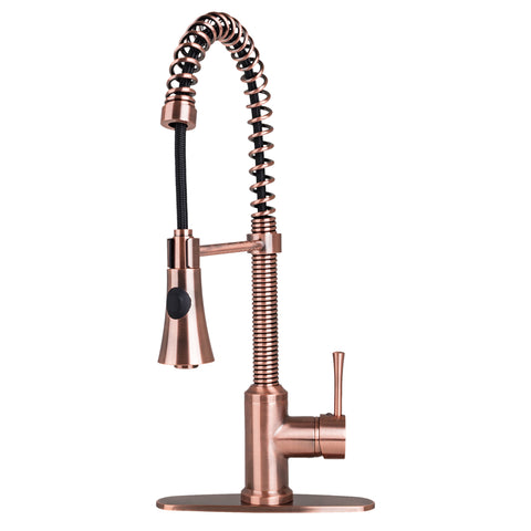 Fontaine by Italia Residential Spring Coil Kitchen Faucet Cone Spray Head with Deck Plate Antique Copper