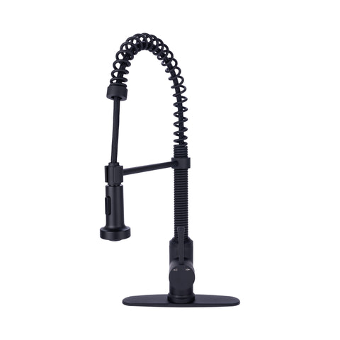 Fontaine by Italia Residential Spring Coil Pull Down Kitchen Faucet Flat Spray Head and Deck Plate in Matte Black
