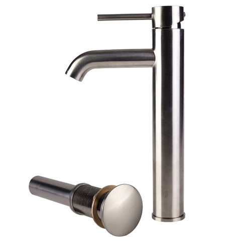 Palais Royal Euro Single Hole Single-Handle High-Arc Vessel Bathroom Faucet with Drain in Brushed Nickel