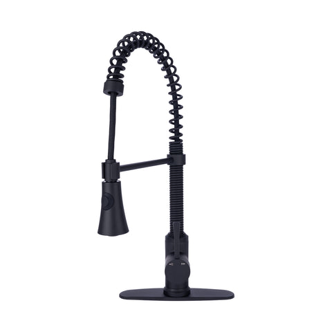 Fontaine by Italia Residential Spring Coil Pull Down Kitchen Faucet Cone Spray Head and Deck Plate in Matte Black