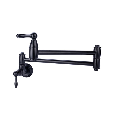 Traditional Kitchen Wall-Mount Pot Filler Faucet with Double Handles and Full Swing Rotation Arms in Matte Black