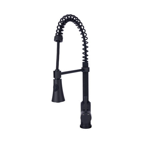 Residential Spring Coil Pull Down Kitchen Faucet Cone Spray Head in Matte Black