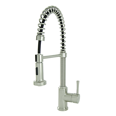 Fontaine by Italia Residential Spring Coil Pull Down Kitchen Faucet Flat Spray Head Brushed Nickel