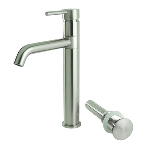 S-Series Brushed Nickel European Swivel Arm Vessel Sink Faucet and Drain Set