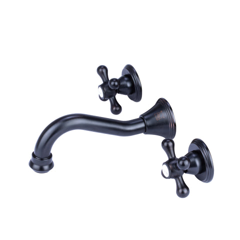 Traditional Wall Mount 3-Hole Bathroom Faucet with Cross Handles in Oil Rubbed Bronze