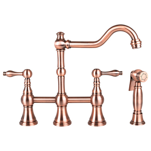 Brienza by Italia Traditional 4-Hole, 2 Handle, Kitchen Bridge Faucet with Side Sprayer in Antique Copper - N96718-AC