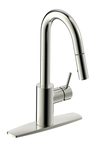 Palais Royal Single Handle, 1 or 3 Hole Pull-Down Kitchen Faucet in Brushed Nickel