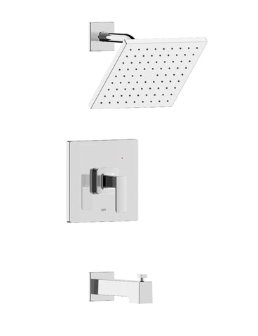 Hotel de Ville Square Single Handle, Tub and Shower Trim Set with Rough-in Valve in Chrome