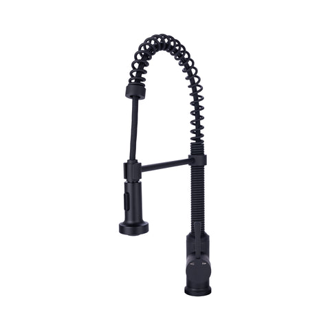 Residential Spring Coil Pull Down Kitchen Faucet Flat Spray Head in Matte Black