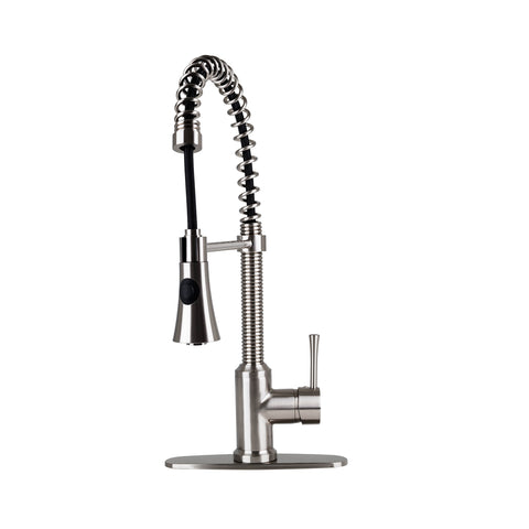Fontaine by Italia Residential Spring Coil Pull Down Kitchen Faucet Cone Spray Head with Deck Plate Brushed Nickel