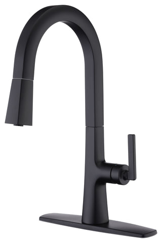 Saint Lazare Single Handle Pull Down Sprayer Kitchen Faucet with Deck Plate in Matte Black