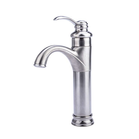 Transitional Single Hole Single-Handle Vessel Bathroom Faucet in Brushed Nickel