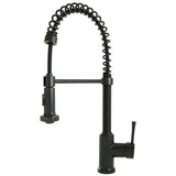 Residential Spring Coil Pull Down Kitchen Faucet Flat Spray Head Oil Rubbed Bronze