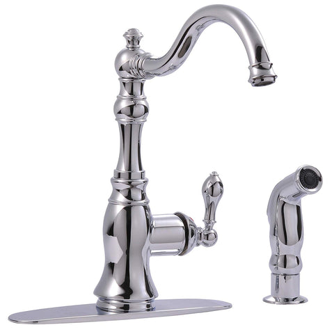 Fontaine Bellver 2 or 4 Hole, Single Handle Traditional Kitchen Faucet with Spray in Chrome